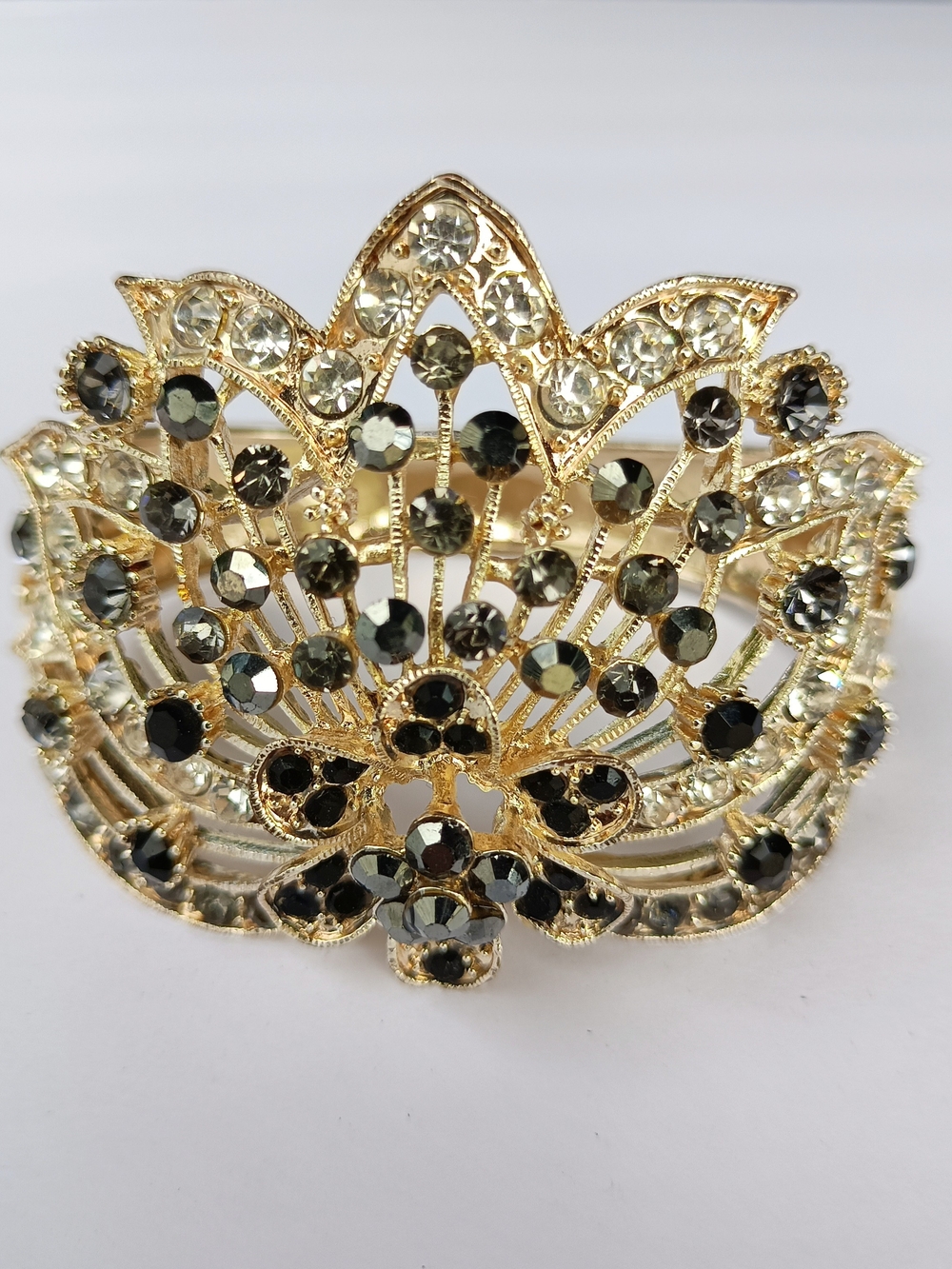 Gold Floral Crystal Statement Cuff Bracelet - Elegant Women's Jewelry